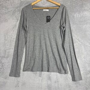 Vintage Abercrombie & Fitch V-Neck Long Sleeve Tee Heather Gray Large Lounge